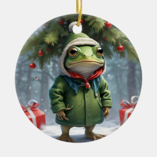 Weihnachtsfrosch Keramik Ornament (Vorne)