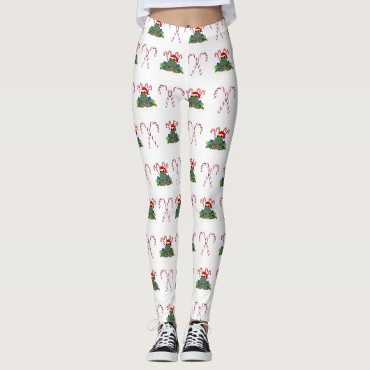 Weihnachtsfrosch mit Candy Canes Leggings (Vorderseite)