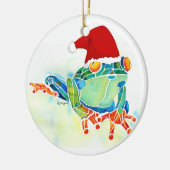 Weihnachtsfrosch mit Weihnachtsmannmütze Keramikornament (Links)