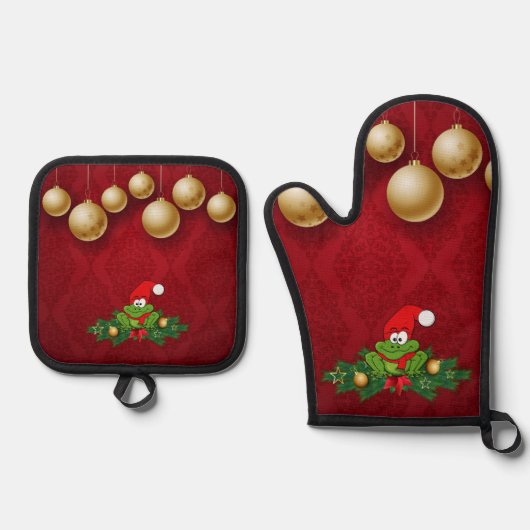 Weihnachtsfrosch Ofenhandschuh & Topflappen-Set (Vorderseite)