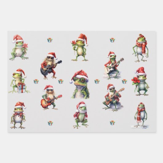 Weihnachtsfrosch-Rock-Band-Wrapping-Papier Geschenkpapier Set (Vorderseite)