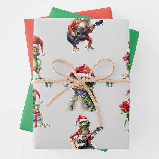 Weihnachtsfrosch-Rock-Band-Wrapping-Papier Geschenkpapier Set (Beispiel)