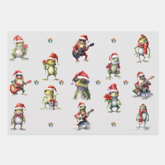 Weihnachtsfrosch-Rock-Band-Wrapping-Papier Geschenkpapier Set (Vorderseite)