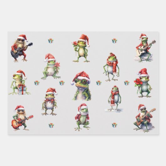 Weihnachtsfrosch-Rock-Band-Wrapping-Papier Geschenkpapier Set (Vorderseite)