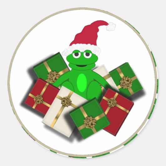Weihnachtsfrosch und Geschenkkleber Runder Aufkleber (Vorderseite)