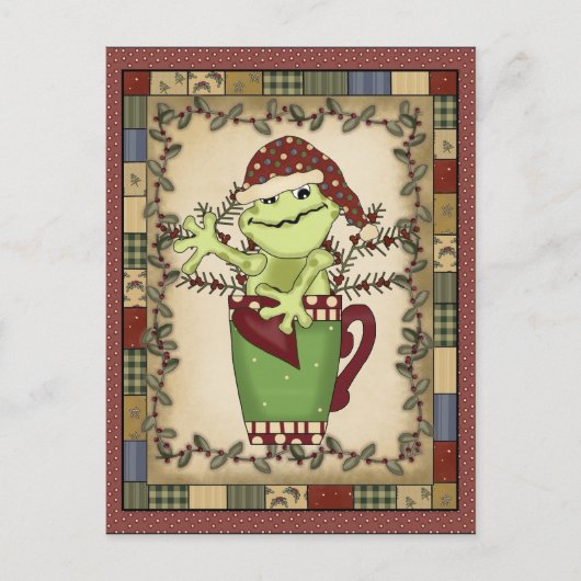 Weihnachtsfrosch Weihnachtskaffee Postkarte (Vorderseite)