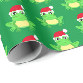 Weihnachtsfrosch Weihnachtsmannmütze Muster Grüne  Geschenkpapier (Rolleneckpunkt)