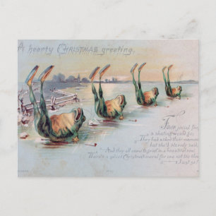 Weihnachtsfrösche auf Eis Vintage-Postkarte Feiertagspostkarte