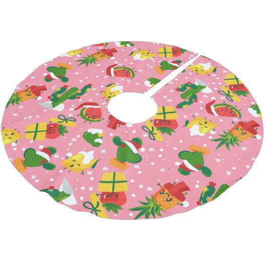 Weihnachtsfrucht Erdbeere Wassermelone Zitrone Polyester Weihnachtsbaumdecke (Schrägansicht)