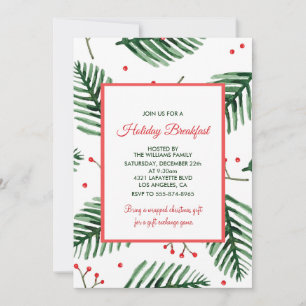 Weihnachtsfrühstück Einladung Elegantes Immergrün