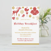 Weihnachtsfrühstück Einladung Gold Red Nordic (Stehend Vorderseite)
