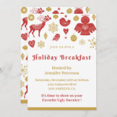 Weihnachtsfrühstück Einladung Gold Red Nordic (Vorne/Hinten)