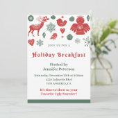 Weihnachtsfrühstück Schönes nordisches Muster Grün Einladung (Stehend Vorderseite)