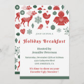 Weihnachtsfrühstück Schönes nordisches Muster Grün Einladung (Vorne/Hinten)