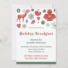 Weihnachtsfrühstück Schönes nordisches Muster Grün Einladung