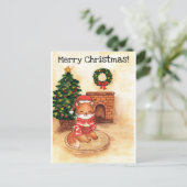 Weihnachtsfuchs am Kamin Feiertagspostkarte (Stehend Vorderseite)