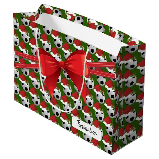 WeihnachtsFußball-Muster - groß Große Geschenktüte (Rückseite Schrägansicht)