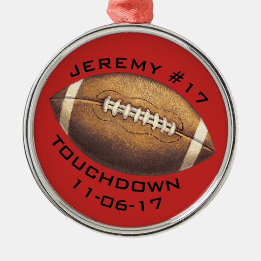 Weihnachtsfußball Red Touchdown Sporttypografie Ornament Aus Metall (Vorne)