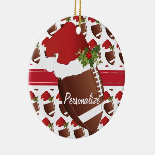 Weihnachtsfußball-Weihnachtsmannmütze Keramik Ornament (Rechts)