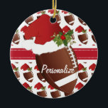 Weihnachtsfußball-Weihnachtsmannmütze Keramik Ornament<br><div class="desc">Weihnachtsfußball-Ornament bereit für Sie zu personalisieren. Ein großartiges Urlaubserlebnis für einen Fußballspieler, Fußballfan, Fußballtrainer oder Fußballbegeisterten. ⭐ Dieses Produkt ist zu 100% anpassbar. Grafiken und / oder Text können hinzugefügt, gelöscht, verschoben, verändert, verändert, gedreht, etc.. 99% meiner Designs in meinem Geschäft sind in Schichten gemacht. Dadurch können Sie die Größe...</div>