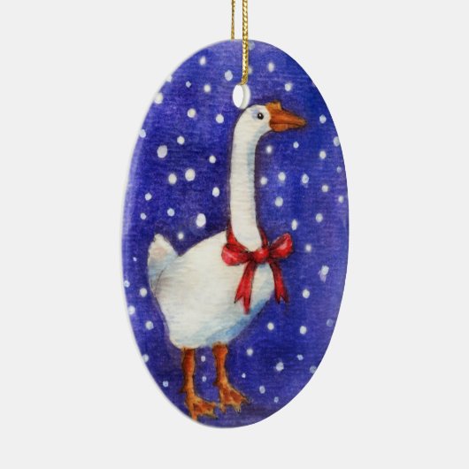 Weihnachtsgans mit roter Bogenverzierung Keramik Ornament (Rechts)