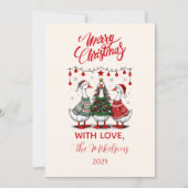 Weihnachtsgänse in gemütlichen Pullovern Feiertagskarte (Vorderseite)