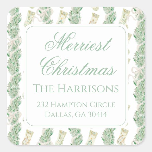 Weihnachtsgarland Bedford Strümpfe Quadratischer Aufkleber (Vorderseite)