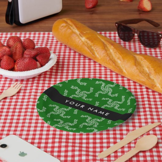 Weihnachtsgarland, Grün, Ihr Name, Personalisieren Pappteller (Picknick)