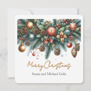 Weihnachtsgarland Grün und Gold Feiertagskarte