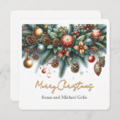 Weihnachtsgarland Grün und Gold Feiertagskarte (Vorne/Hinten)