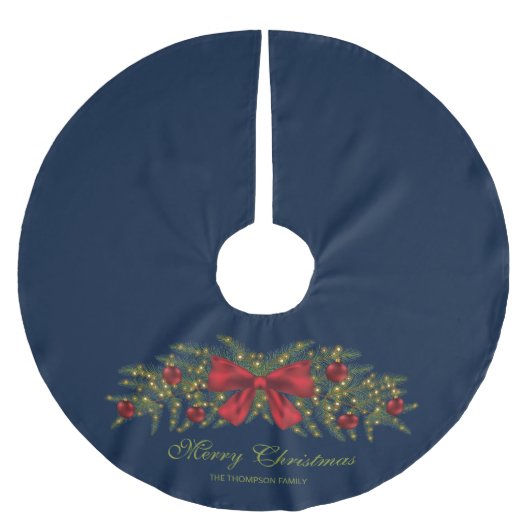 Weihnachtsgarten mit einem roten Bogen und Bauern Polyester Weihnachtsbaumdecke (Vorderseite)