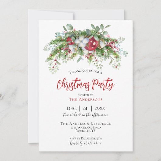 Weihnachtsgarten rot für die Party Einladung (Vorderseite)