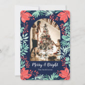 Weihnachtsgebäck Botanisches Rotes Foto Blau Feiertagskarte (Vorderseite)