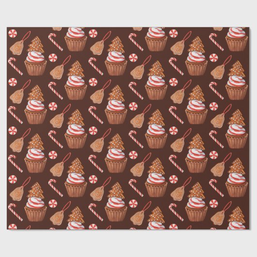 Weihnachtsgebäck Cookie Cupcake Geschenkpapier (Flach)