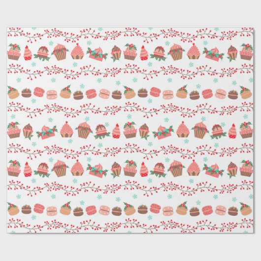 Weihnachtsgebäck Cupcakes Macarons Geschenkpapier (Flach)