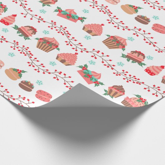 Weihnachtsgebäck Cupcakes Macarons Geschenkpapier (Ecke)