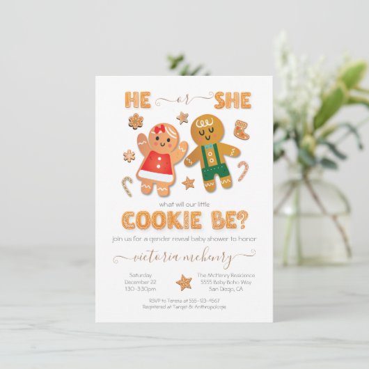 Weihnachtsgebäck Gender Reveal Dusche Einladung (Stehend Vorderseite)