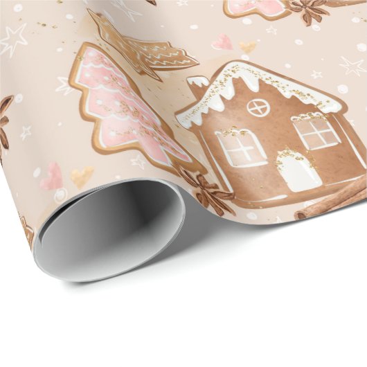 Weihnachtsgebäck Haus Pink Cookies Brown Geschenkpapier (Rolleneckpunkt)