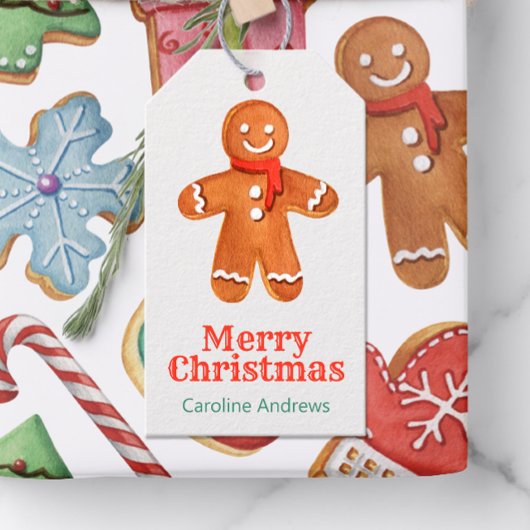 Weihnachtsgebäck in Aquarellfarben Man Cookies Geschenkanhänger