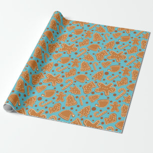 Weihnachtsgebäck Keks Feierlich Blau Nahtlos Geschenkpapier