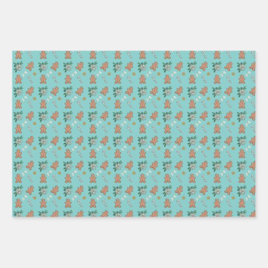 Weihnachtsgebäck Mann, Bows und Bonbons Geschenkpapier Set (Vorderseite)