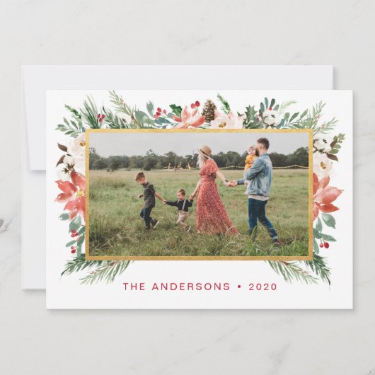 Weihnachtsgebäck mit goldenem Foto Feiertagskarte (Vorderseite)