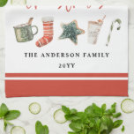 Weihnachtsgebäck mit Süßspeise Kit Geschirrtuch<br><div class="desc">Ein lustiges festliches Design mit Aquarellwinterfavoriten - heiße Schokolade,  Süßkarree,  Strumpf. Frohe Weihnachten im zeitgenössischen Drehbuch-Schriftart,  perfekt zum Feiern der Feiertage.</div>