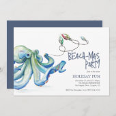 Weihnachtsgebäck Party Aquarell Blauer Oktopus Einladung (Vorne/Hinten)