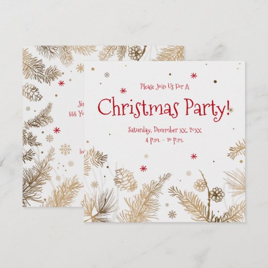 Weihnachtsgebäck, Party aus Goldenen Kiefern, Einladung (Vorne/Hinten)