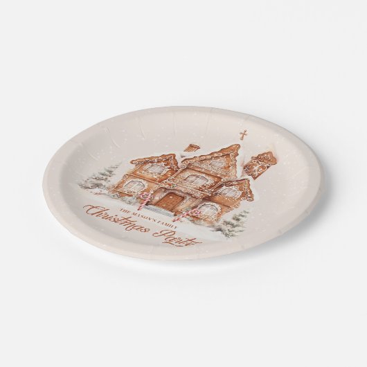 Weihnachtsgebäck Party Gingerbrot Haus Personalisi Pappteller (Schrägansicht)