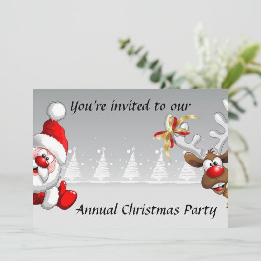 Weihnachtsgebäck Party mit Cartoon Santa Rentiere  Einladung (Stehend Vorderseite)