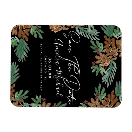 Weihnachtsgebäck Pinecones Save the Date schwarz Magnet (Horizontal)