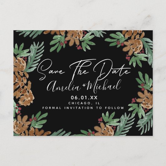 Weihnachtsgebäck Pinecones Save the Date schwarz Postkarte (Vorderseite)