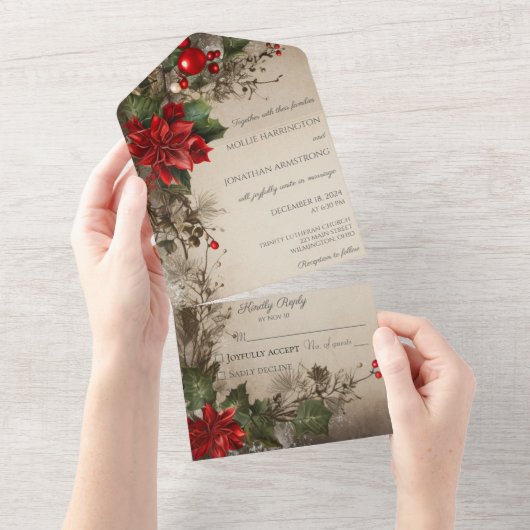 Weihnachtsgebäck & Poinsettia All In One Einladung (Abreißen)